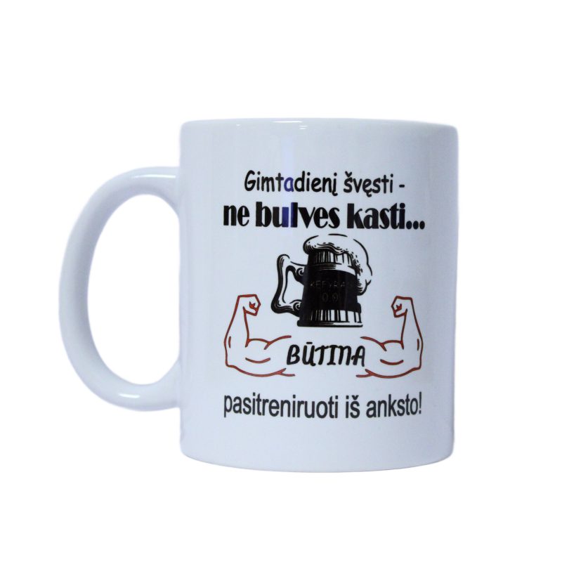 Puodelis su užrašu