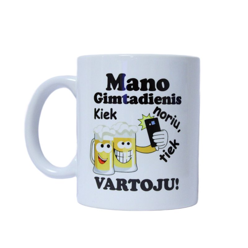 Puodelis su užrašu