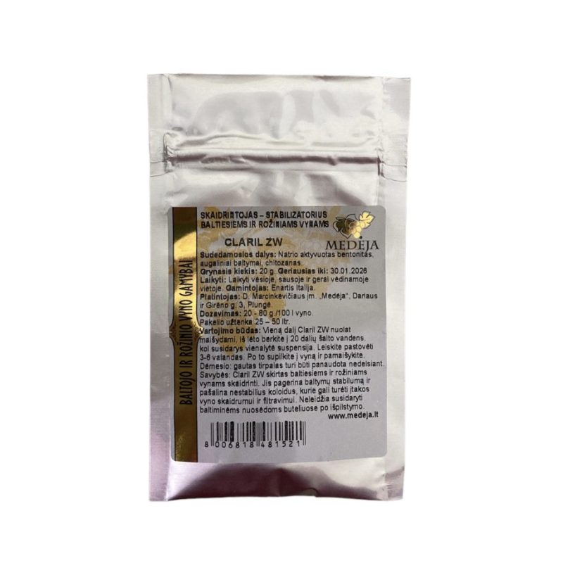 Skaidrintojas – stabilizatorius baltiems ir rožiniams vynams Claril ZW