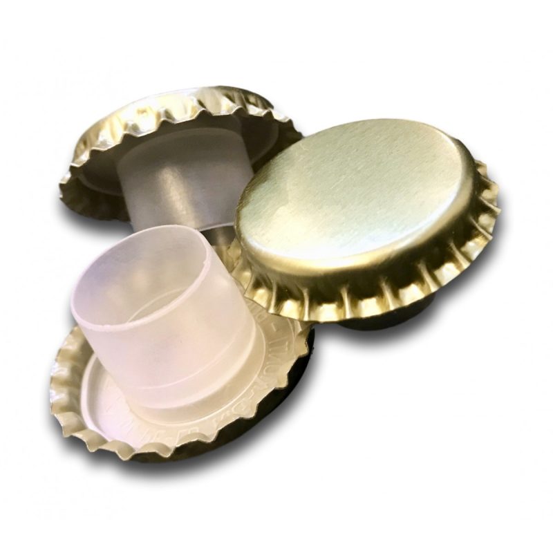 Metalinis karūninis kamštis 29 mm, aukso spalvos, su aukšta kapsule (25vnt)