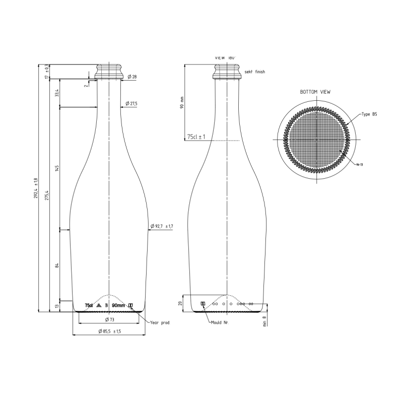 Stiklinis butelis CHAMPAGNE COLLIO 750 ml, rudas, 8 buteliai