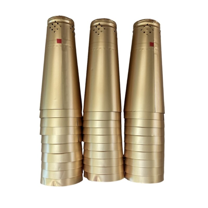 Auksinės aliuminės kapsulės ŠAMPANO BUTELIAMS 30vnt