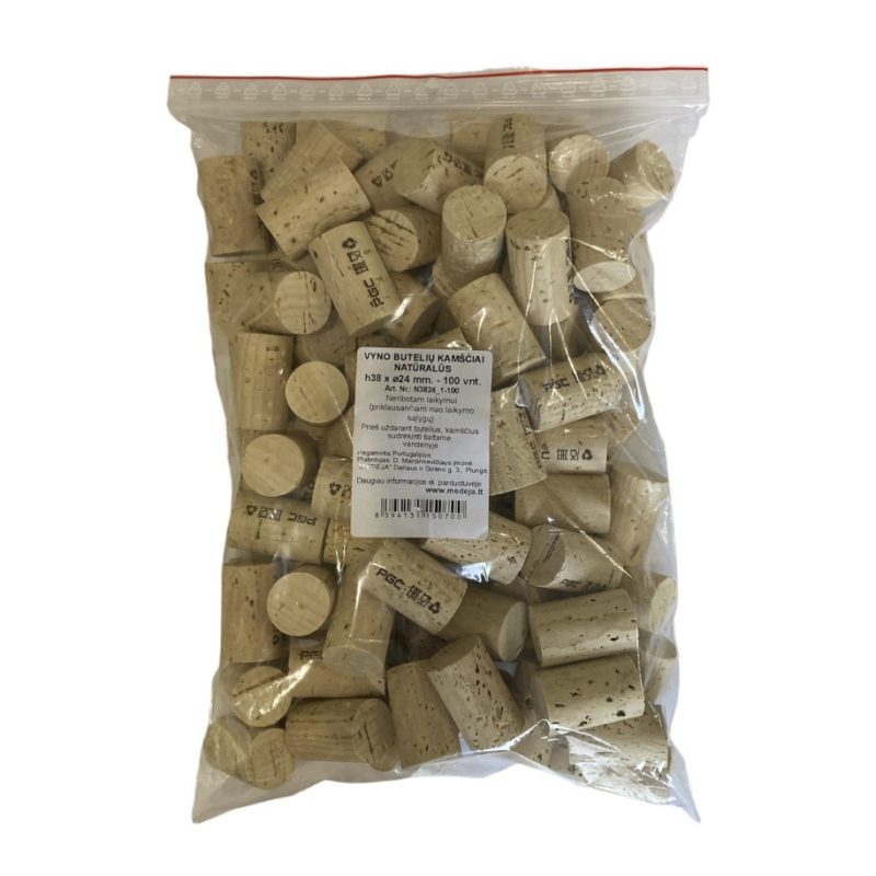NATŪRALŪS Vyno butelių kamščiai 38×24 100vnt
