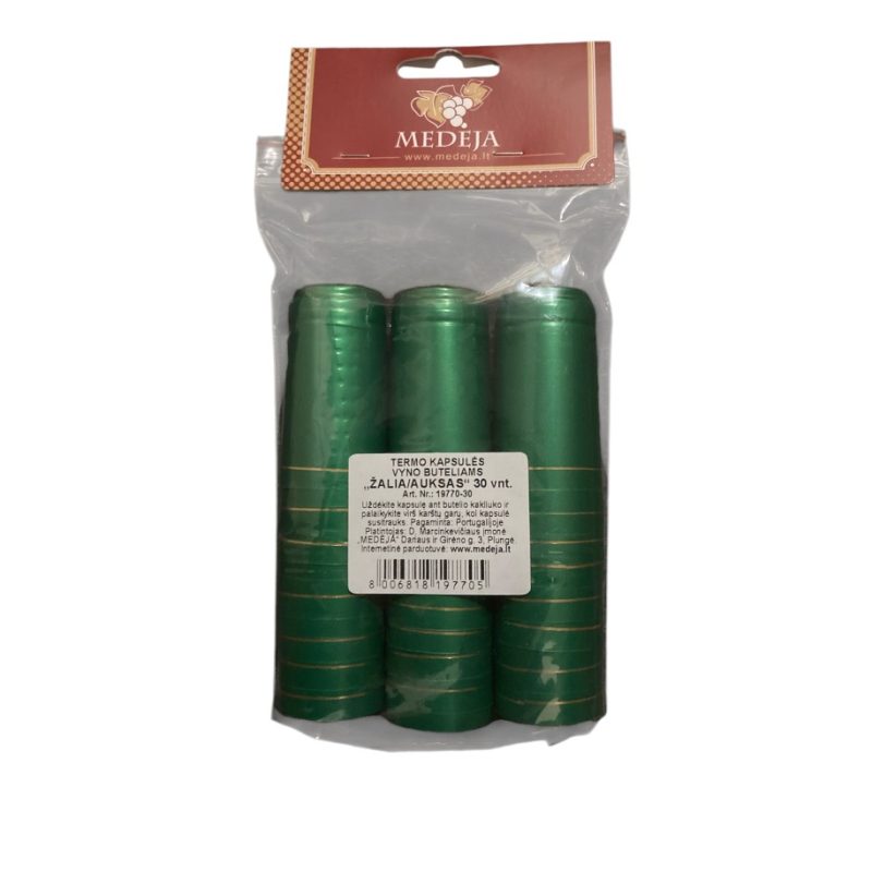 PVC Termo kapsulės ŠVIESIAI ŽALIOS/AUKSAS 30vnt (blizgios)