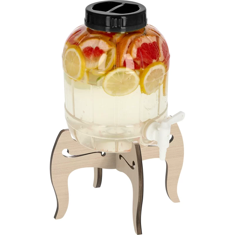 5 l talpos nedūžtantis indas su čiaupu ir dvipusiu mediniu stovu