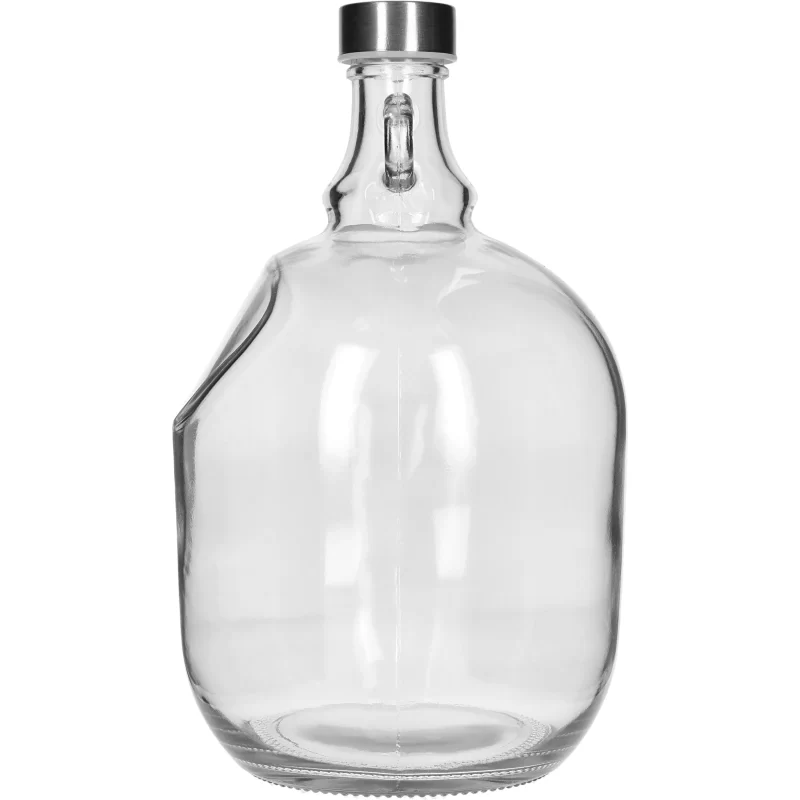 Stiklinis butelis „Dama Demijohn“ 3 l, su metaliniu 43 mm skersmens dangteliu ir rankena