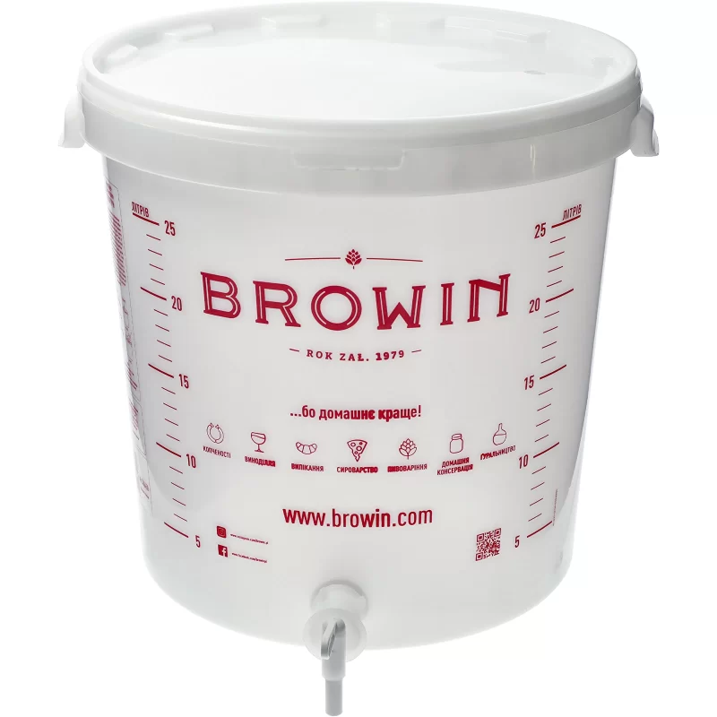 30 litrų fermentacijos indas su spauda, čiaupu ir dangteliu UA