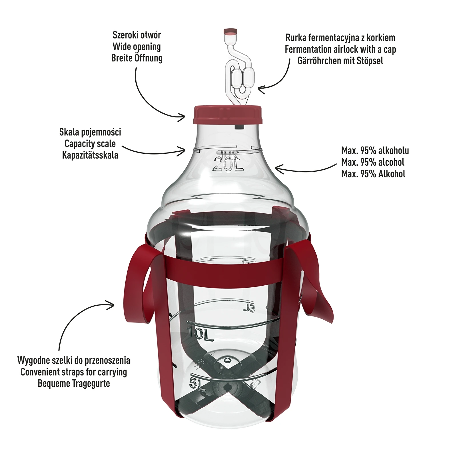 Plastikinis vyno indas su diržais Demijohn Browin 20L - Image 4