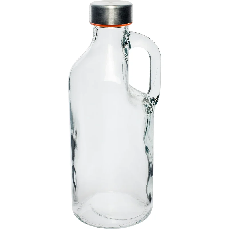 Stiklinis butelis 1L su užsukamu dangteliu ir rankenėle